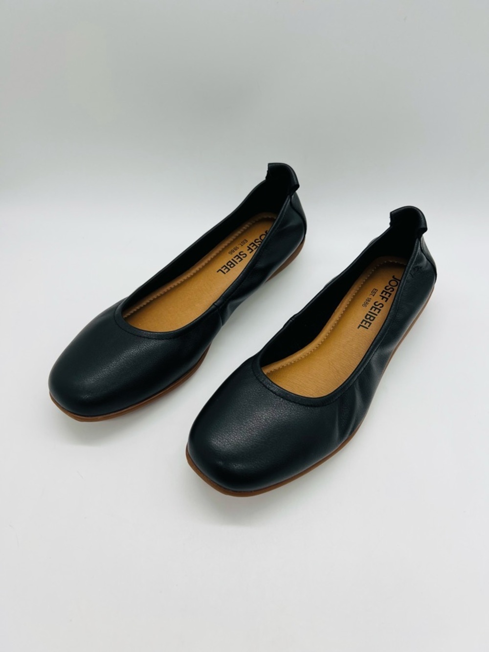 Josef Seibel Black Leather Slip-On Fenja Ballet Flats Size 6.6